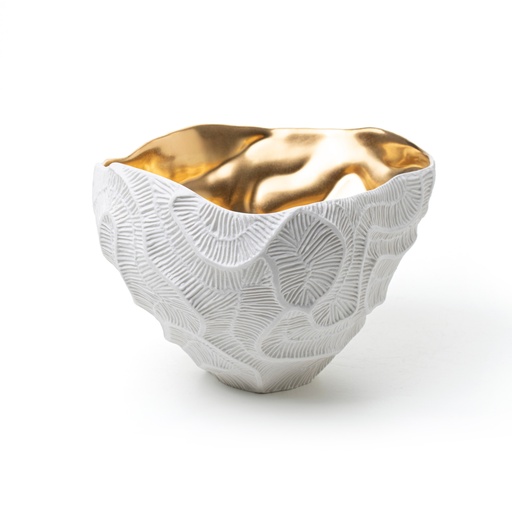[10200110192] Perla, Fossilia Porcelain Bowl, Gold (White,DIA8x5H CM, Porcelain)