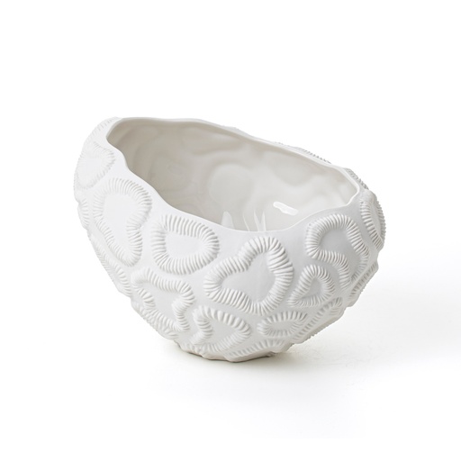 [10200110193] Petra, Fossilia Porcelain Bowl, White (Coal Black,21x29x6 H CM, Shagreen)