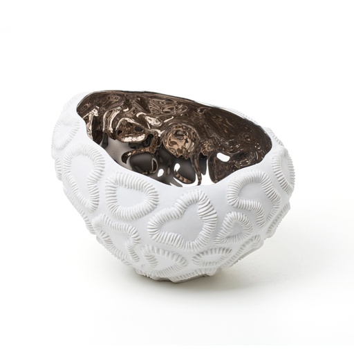 [10200110194] Petra, Fossilia Porcelain Bowl, Platinum (White,18x19x13H CM, Porcelain)