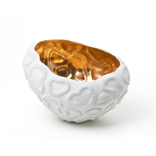 [10200110195] Petra, Fossilia Porcelain Bowl, Gold (White/Gold,20x17x14H CM, Porcelain)