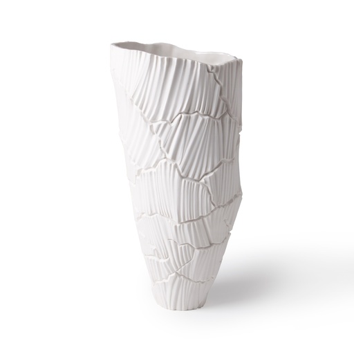 [1070022626] Meltemi, Anemos Porcelain Vase, White (Golden Brass and Textured Glass,160xD15xH120, Brass)