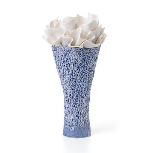 [1070022634] Flora, Anthozoa Porcelain Vase, Blue Texture Base (White,18x23x16H CM, Porcelain)