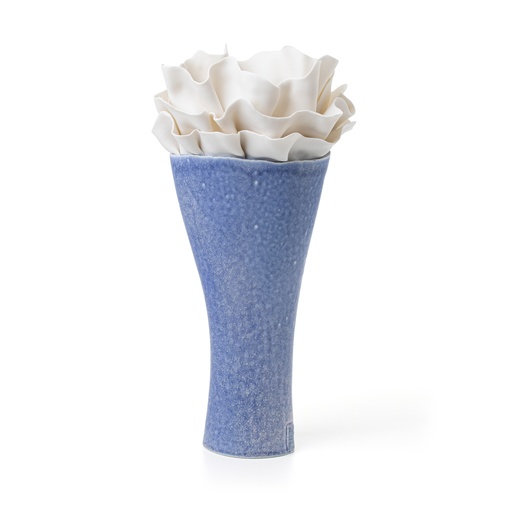 [1070022635] Flora, Anthozoa Porcelain Vase, Blue Texture Base (White,18x23x16H CM, Porcelain)