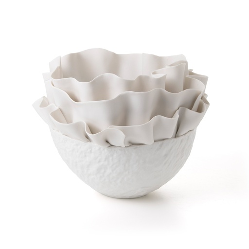 [1070022636] Posidonia, Anthozoa Porcelain Vase, White (White/Blue,17x20x38 H CM, Porcelain)