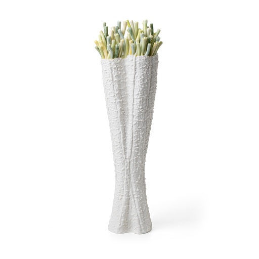 [1070022639] Anemone, Anthozoa Porcelain Vase, White And Green (Gold,66x60x102H, Brass/Onyx)