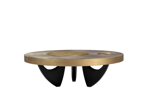 [202001441] Coffee Table 
Ss 304 Electroplated With Cnc In Liquid Metal Finish With Oak Base (Tiger Eye Top,W32.5xL150xH82.5, Brass Metal Base / Tiger Eye Top )