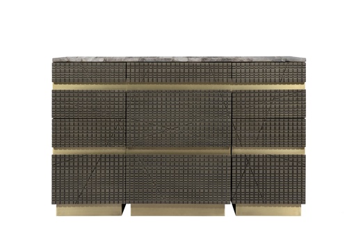 [201001105] Dresser
Cnc Work Dresser With Semi Precious Stone Top  (Tiger Eye Top,W32.5xL150xH82.5, Brass Metal Base / Tiger Eye Top )