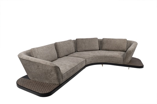 [203002246] L Curve Sofa With Wooden Oak Base (With Cushion & Throws) (Tiger Eye Top,W32.5xL150xH82.5, Brass Metal Base / Tiger Eye Top )