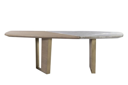 [202003184] Dining Table Veneer Textured Top & Base (Wood,21x20.4x8.9, Wood/Brass)