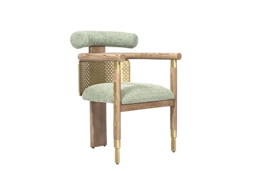 [206001131] Dining Chair Perforated Metal Back With Electroplating Oak (Tiger Eye Top,W32.5xL150xH82.5, Brass Metal Base / Tiger Eye Top )