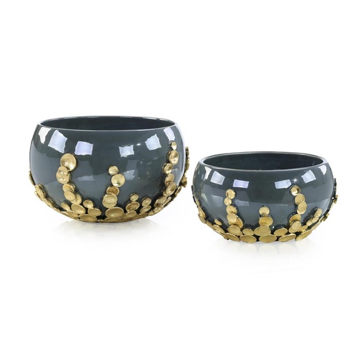 [10200110205] Golden Disc Bowls, Set Of 2

 (White/Gold,16X45 H CM, Polished Brass)