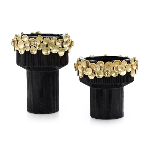 [1070022654] Golden Disc Vases, Set Of 2

 (Clear/Gold,155X155 CM, Gold Coast)
