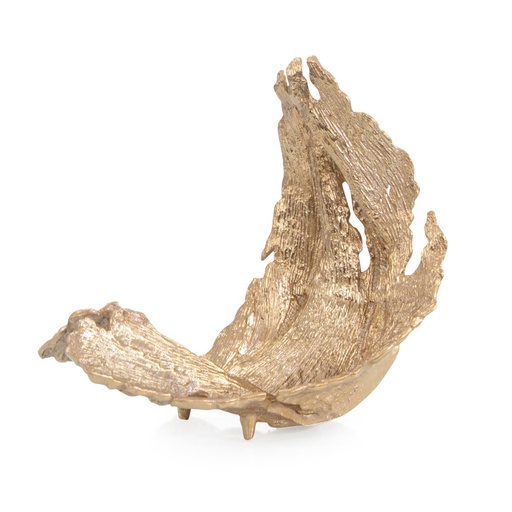 [107004421] Time-Worn Leaf Sculpture, Small Brass
 (Blue,W30.48xD16.51xH31.115, Porcelain)