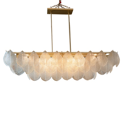 [207001246] Chandelier: Light Frosted Glass Petals And Cylinder Leaf (Gold,DIA 40 CM, Antique Applique)