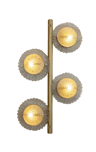 [207003174] Wall Sconce In Brass And Sculpted Murano Glass (Brass,65x65x28H cm, Brass)