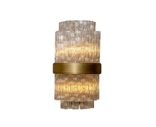 [207003179] Silver Leaf With Polished Steel Accents With Clear Tubular Glass (Gold Metal & Rock Crystal,130 DIA, Gold Metal & Rock Crystal)