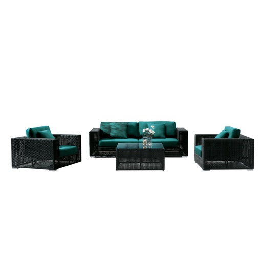 [207007004] Rossini Set (Black/Green,3SS-220x74x75H 1SS-112x94x75H CT-90x90x40H CM, Powder Coated Aluminum Frame)