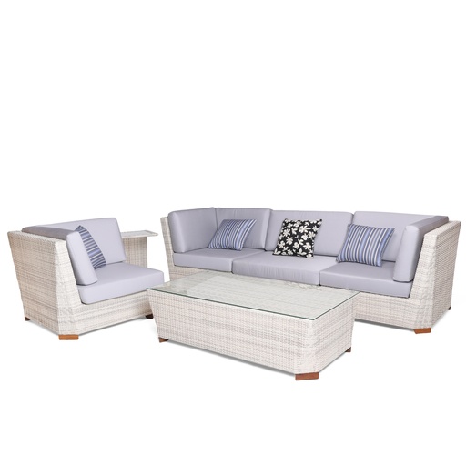 [207007006] Roissy Set (Brown/Black,1SS-90x81x75H 3SS-208x81x72H CT-130x70x37H ST-72x72x43H, Powder Coated Aluminum Frame)