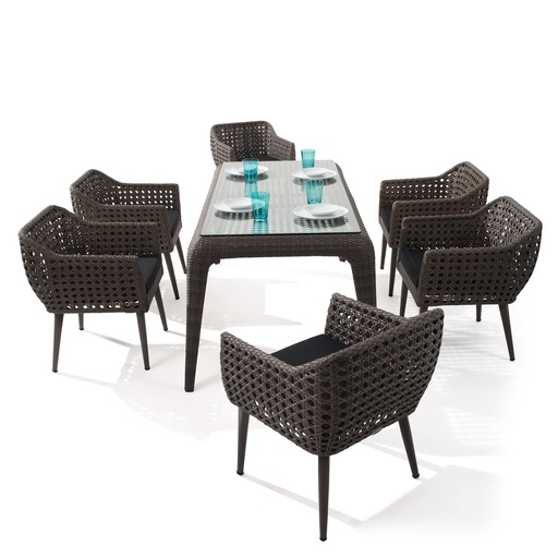 [207007009] Voyage Dining Set (Cream/Black,DT-183x107x75H DC-66x66x72H CM, Powder Coated Aluminum Frame)