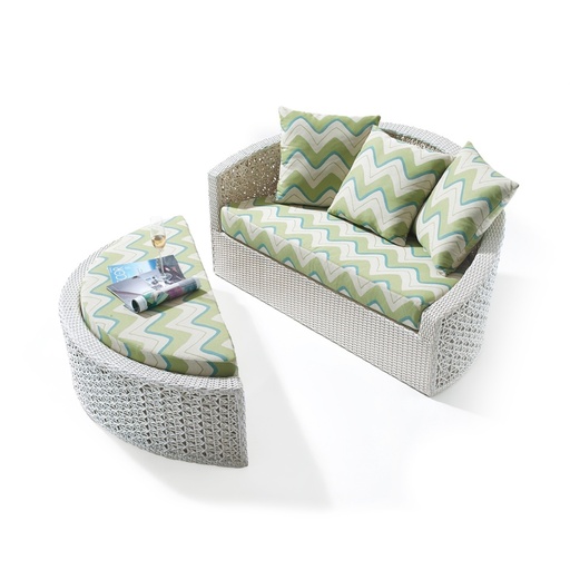 [207007010] Vichy Set (Green/Cream,Lounge-150x88x85H Ottoman-150x61x40H, Powder Coated Aluminum Frame)