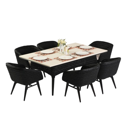 [207007013] Vada Dining Set (Cream/Black,DT-183x107x75H DC-66x66x72H CM, Powder Coated Aluminum Frame)