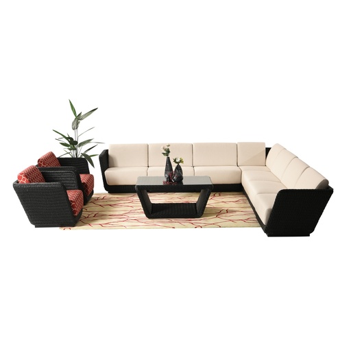 [207007014] Vada L Sectional Club Set (Green/Cream,Lounge-150x88x85H Ottoman-150x61x40H, Powder Coated Aluminum Frame)