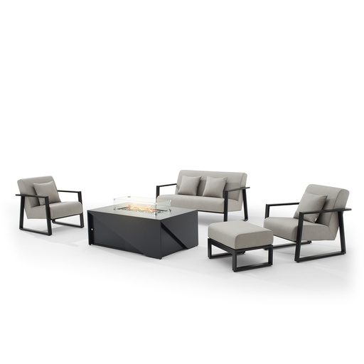 [207007015] Charleswood Loft Club Set (Green/Cream,Lounge-150x88x85H Ottoman-150x61x40H, Powder Coated Aluminum Frame)