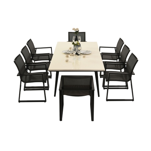 [207007016] Charleswood Loft Dining Table Set (Black/Mahogany,DT-213x107x74H DC-60x63x88H CM, Powder Coated Aluminum Frame)