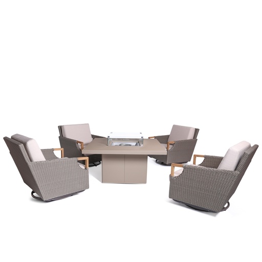 [207007018] Largo Swivel Glider Club Set (Black/Mahogany,DT-213x107x74H DC-60x63x88H CM, Powder Coated Aluminum Frame)