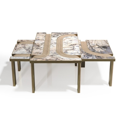 [202001483] Set of 2 Licol Nesting Coffee Table L&M Patagonia Stone,Natural Rattan (Black,8x18x25 H CM, Bronze-Patina/Brass)