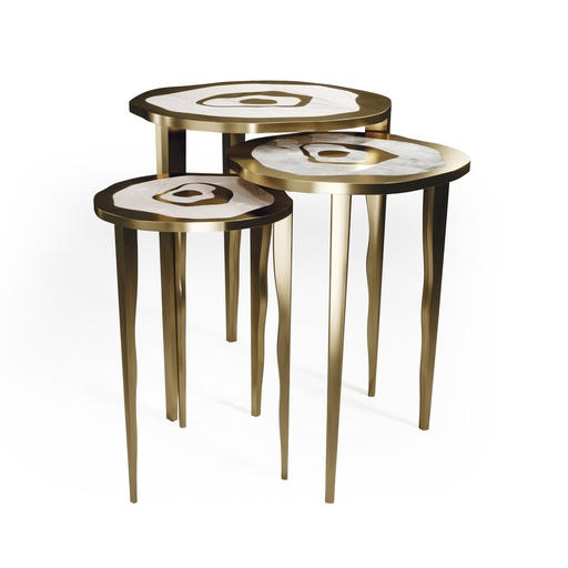 [202002693] Set of 3 Melting Lily Nesting Side Tables (Brass,65x65x28H cm, Brass)