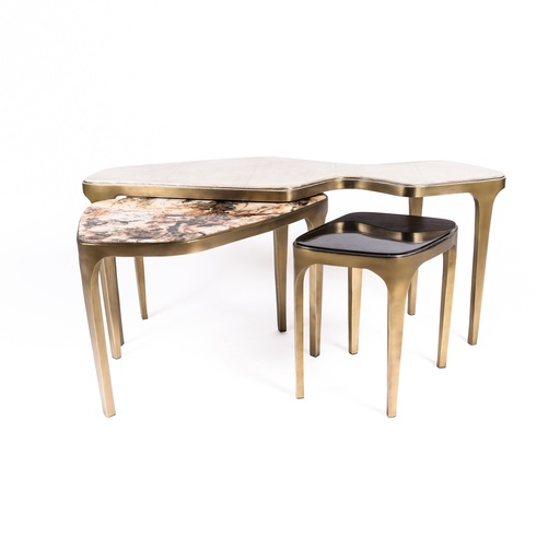 [202001485] Set of 3 Cosmos Nesting Coffee Tables (Cream,110x250x80H CM, Shagreen)