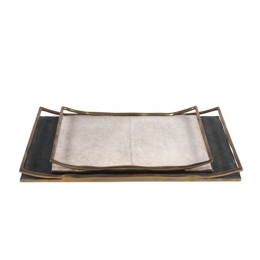 [102004460] Set of 2 Trays M-L Cream Shagreen & Coal Black Shagreen (Black,39x110x46 H CM, Penshell)