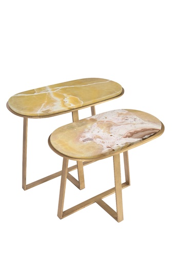 [202002701] Side Table ettu-25/22 (Brass/White,300x120x75H CM, Top With Brass Frame And Metal Base)