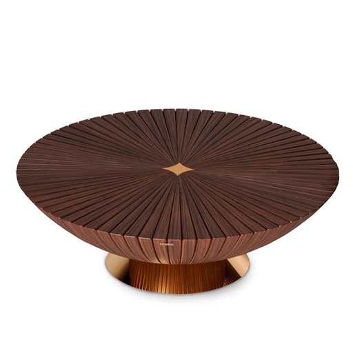 [32-109-110 V2-OB] Goathi 110 Coffee Table (130x67x92 H cm, Table top & Circles: Walnut wood with matt finish. Legs: Version 2 - Metal effect** Ref. Brass brushed with gloss finish)
