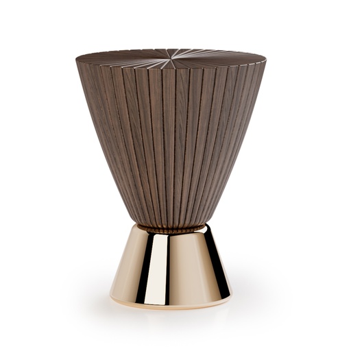 [65-109 V2-OB] Goathi Stool (130x67x92 H cm, Table top & Circles: Walnut wood with matt finish. Legs: Version 2 - Metal effect** Ref. Brass brushed with gloss finish)