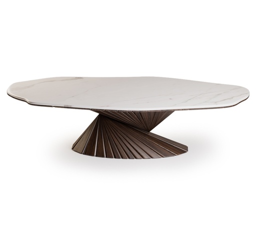 [31-705 V1-OB] Bonsai Dining Table (130x67x92 H cm, Table top & Circles: Walnut wood with matt finish. Legs: Version 2 - Metal effect** Ref. Brass brushed with gloss finish)