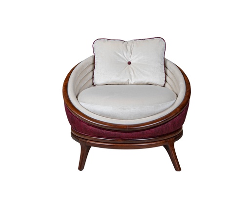 [63-704 V2 OB] Ndebele Armchair with 1 cushion (130x67x92 H cm, Table top & Circles: Walnut wood with matt finish. Legs: Version 2 - Metal effect** Ref. Brass brushed with gloss finish)