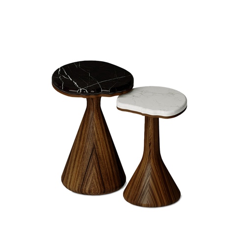 [34-609 V2-OB] Ginkgo385 & 425 Side Table S/2 (130x67x92 H cm, Table top & Circles: Walnut wood with matt finish. Legs: Version 2 - Metal effect** Ref. Brass brushed with gloss finish)