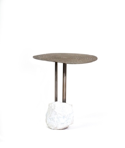 [202002705] Mizu Stone Accent Table
 (Alaska Grey Marble,L- 78.7 , W-81.2, Ht-60.9  L - 81.2 , W - 63.5 , h - 55.8  L - 55.8, W - 55.8, ht  - 55.8, Metal Polish -Distressed Brass)
