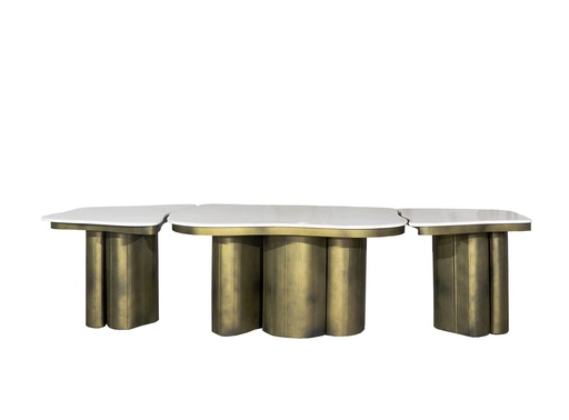 [202003191] Penguin Cluster Dining Table (Alaska Grey Marble,L- 78.7 , W-81.2, Ht-60.9  L - 81.2 , W - 63.5 , h - 55.8  L - 55.8, W - 55.8, ht  - 55.8, Metal Polish -Distressed Brass)