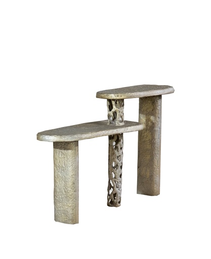 [202002706] Yuki Accent Table (Brass/White,300x120x75H CM, Top With Brass Frame And Metal Base)