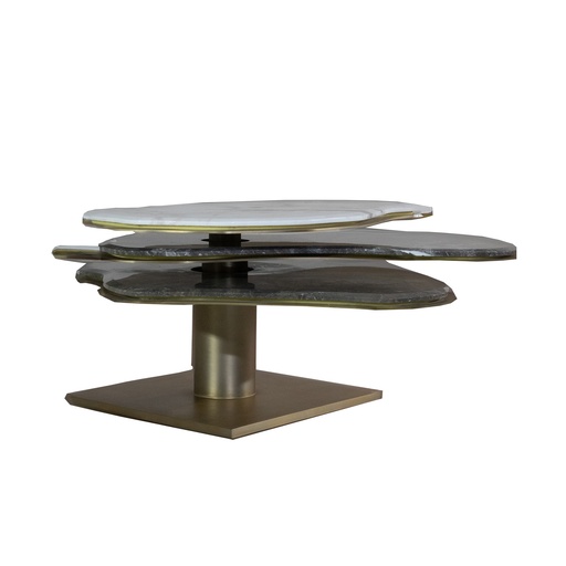 [202001495] Seagull Set Of Center Rotating Table (Alaska Grey Marble,L- 78.7 , W-81.2, Ht-60.9  L - 81.2 , W - 63.5 , h - 55.8  L - 55.8, W - 55.8, ht  - 55.8, Metal Polish -Distressed Brass)