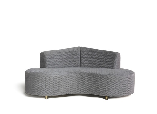 [203002282] Sofa Grey Fabric With
Quilting (Alaska Grey Marble,L- 78.7 , W-81.2, Ht-60.9  L - 81.2 , W - 63.5 , h - 55.8  L - 55.8, W - 55.8, ht  - 55.8, Metal Polish -Distressed Brass)