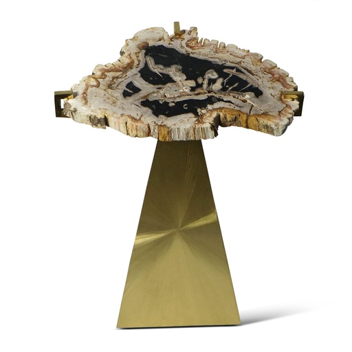 [1004-BS] Triangle Starburst Table
(Starburst Brass & Petrified Wood) (Cream,8x26x53 H CM, Bronze-Patina/Brass)