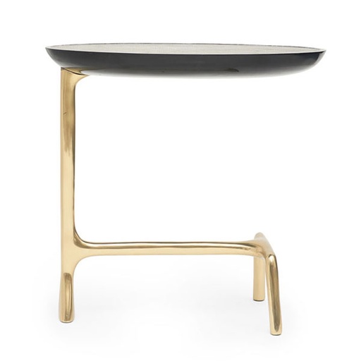 [1009-VGD] Shagreen Uovo Side Table
(Grey Shagreen Top, Jet-Black Resin) (White Grey Marble,Dia56x42x44 cm, Metal Polish -Distressed Brass)