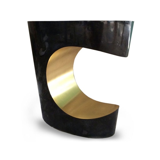[1012-PCBP] Crescent Parchment Table
(Charcoal Parchment) (White Grey Marble,Dia56x42x44 cm, Metal Polish -Distressed Brass)