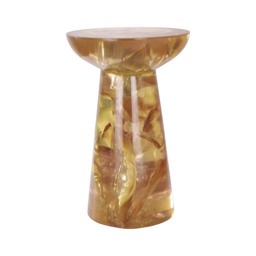 [1016-DRINK] Glacier-Resin Drink Table 
(Small Drink Table) (White Grey Marble,Dia56x42x44 cm, Metal Polish -Distressed Brass)