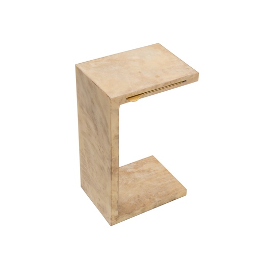 [1021-PN] C Parchment Side Table
With Pull-Out Tray
(Natural) (Cream,33x150x90 H CM, Shagreen/Brass )