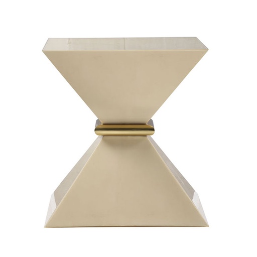 [1026-PN] Hourglass Side Table (White Grey Marble,Dia56x42x44 cm, Metal Polish -Distressed Brass)
